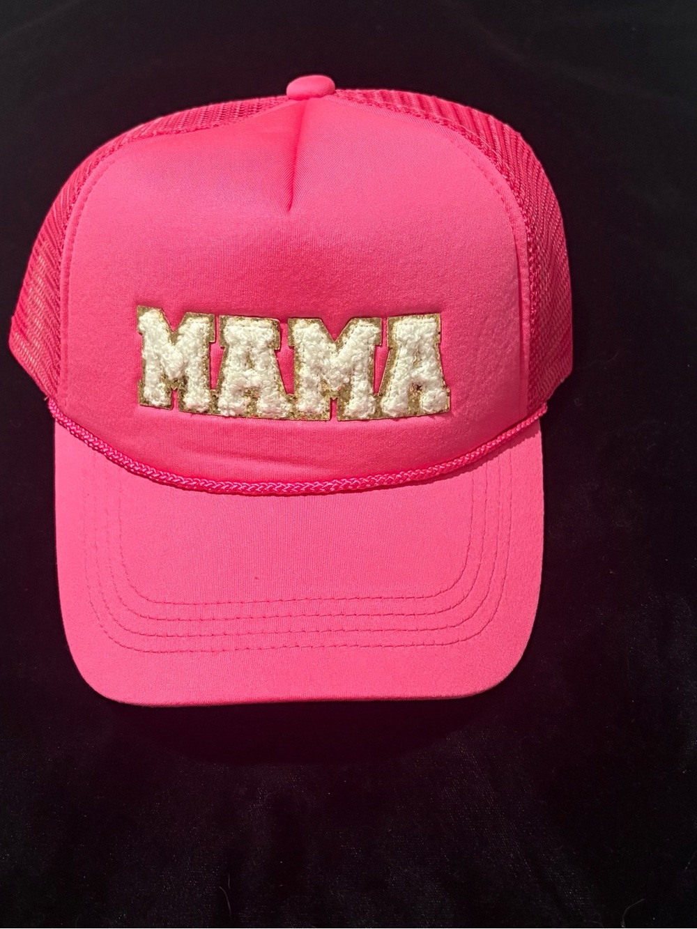 Hot Pink "MAMA"  Hat with Gold-Trim Detail